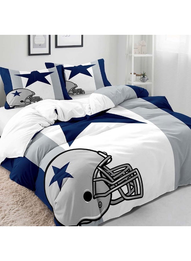 VIVIHOME 2PCS American Football Duvet Cover Set, Twin Bedding Sets, Sports Bedding, Grey White Navy Blue Striped Comforter Cover, Modern Bedroom Decor for Men Husband Boyfriend Teen Boy, 1 Pillow Sham  - Image 3