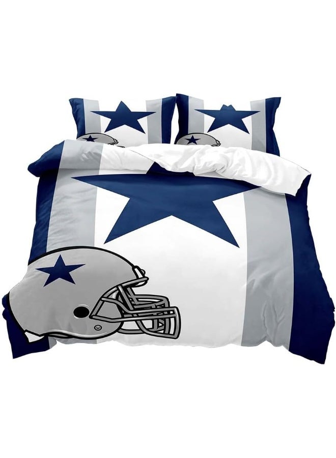 VIVIHOME 2PCS American Football Duvet Cover Set, Twin Bedding Sets, Sports Bedding, Grey White Navy Blue Striped Comforter Cover, Modern Bedroom Decor for Men Husband Boyfriend Teen Boy, 1 Pillow Sham  - Image 2