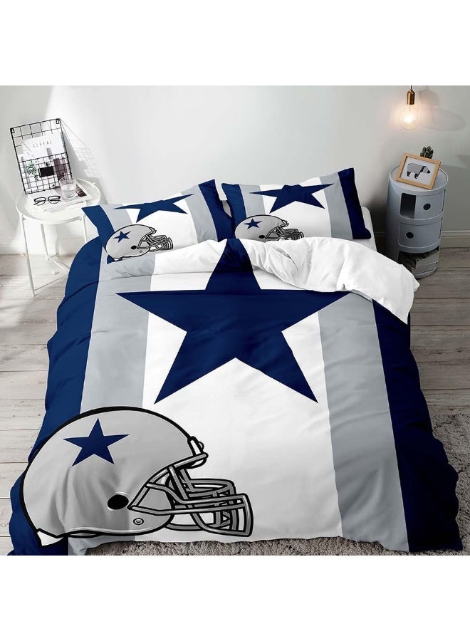 VIVIHOME 2PCS American Football Duvet Cover Set, Twin Bedding Sets, Sports Bedding, Grey White Navy Blue Striped Comforter Cover, Modern Bedroom Decor for Men Husband Boyfriend Teen Boy, 1 Pillow Sham  - Image 1