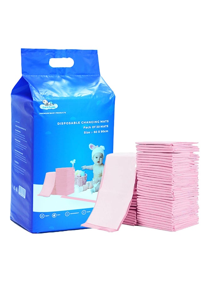 Cute 'n' Cuddle Pack Of 90 Disposable Soft Ultra Absorbent Waterproof Diaper Mess-Free Changing Mat Liners Baby Changing Mat Cover Bed Pads, Pink, 60 CM X 90 CM - Image 1