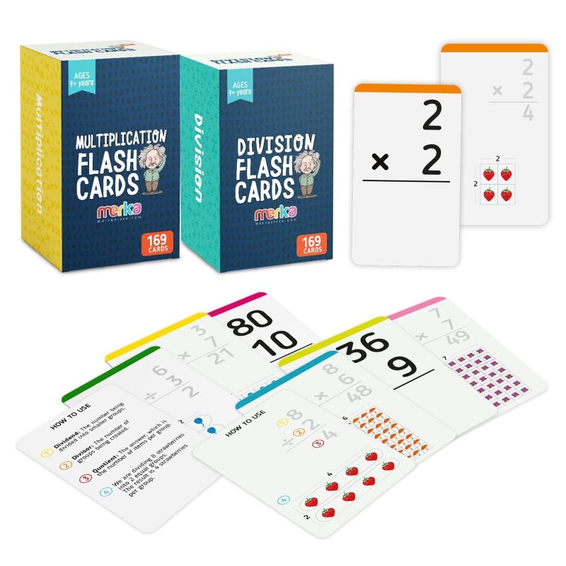 merka Math Flash Cards 338 Flashcards in Total Multiplication and Division Learning Mathematics Create Game for Kids Classroom and Homeschool Toys Ages 414 2 Sets with 169 pcs Each - Image 2
