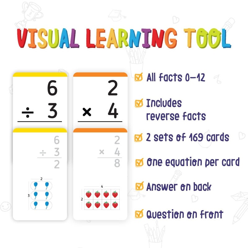 merka Math Flash Cards 338 Flashcards in Total Multiplication and Division Learning Mathematics Create Game for Kids Classroom and Homeschool Toys Ages 414 2 Sets with 169 pcs Each - Image 3