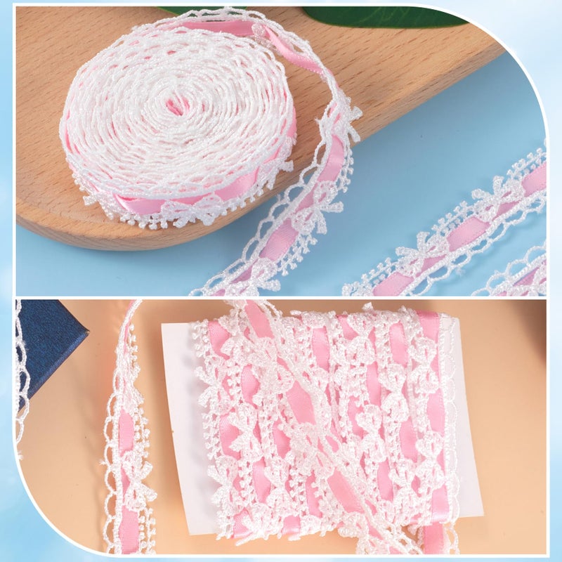 SmallCat 2 Yards Pink Lace Ribbon, Bow Lace for Crafts, Vintage Pink Laces, Stretch Laces Trim for Wrapping, Bouquet Packaging, DIY Crafts, Wedding Decorations, Party Decoration - Image 4