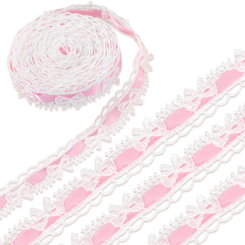 SmallCat 2 Yards Pink Lace Ribbon, Bow Lace for Crafts, Vintage Pink Laces, Stretch Laces Trim for Wrapping, Bouquet Packaging, DIY Crafts, Wedding Decorations, Party Decoration - Image 1