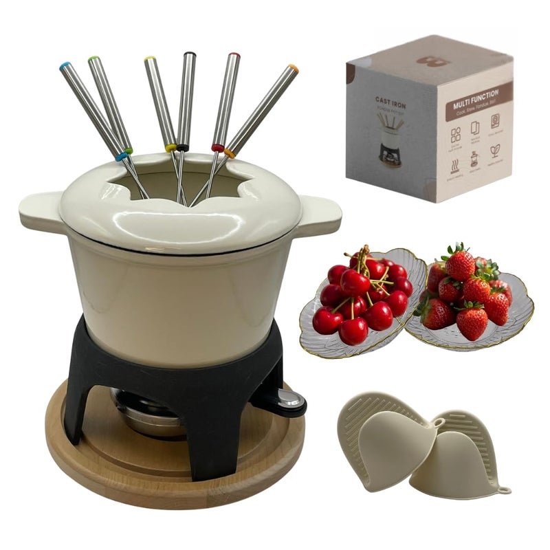 BASMOGHON Cast Iron Fondue Set 15-Pcs With Accessories Fondue Kit For Swiss Fondue Cheese Meat Oil Fondue Pot Fondue Pot set, Cheese Fondue Set, Chocolate Fondue Pot, Cheese Melting Pot, Fondue Pot Non Electric - Image 1