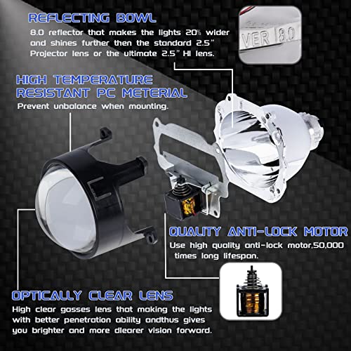 YUFANYA 2.5Inch Mini Projector Lens LHD Bixenon Projector Lens with Silver Shrouds High/Low Beam Function Fit for H1 H4 H7 Car Motorcycle Retrofit - Image 2