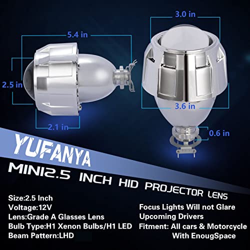 YUFANYA 2.5Inch Mini Projector Lens LHD Bixenon Projector Lens with Silver Shrouds High/Low Beam Function Fit for H1 H4 H7 Car Motorcycle Retrofit - Image 3