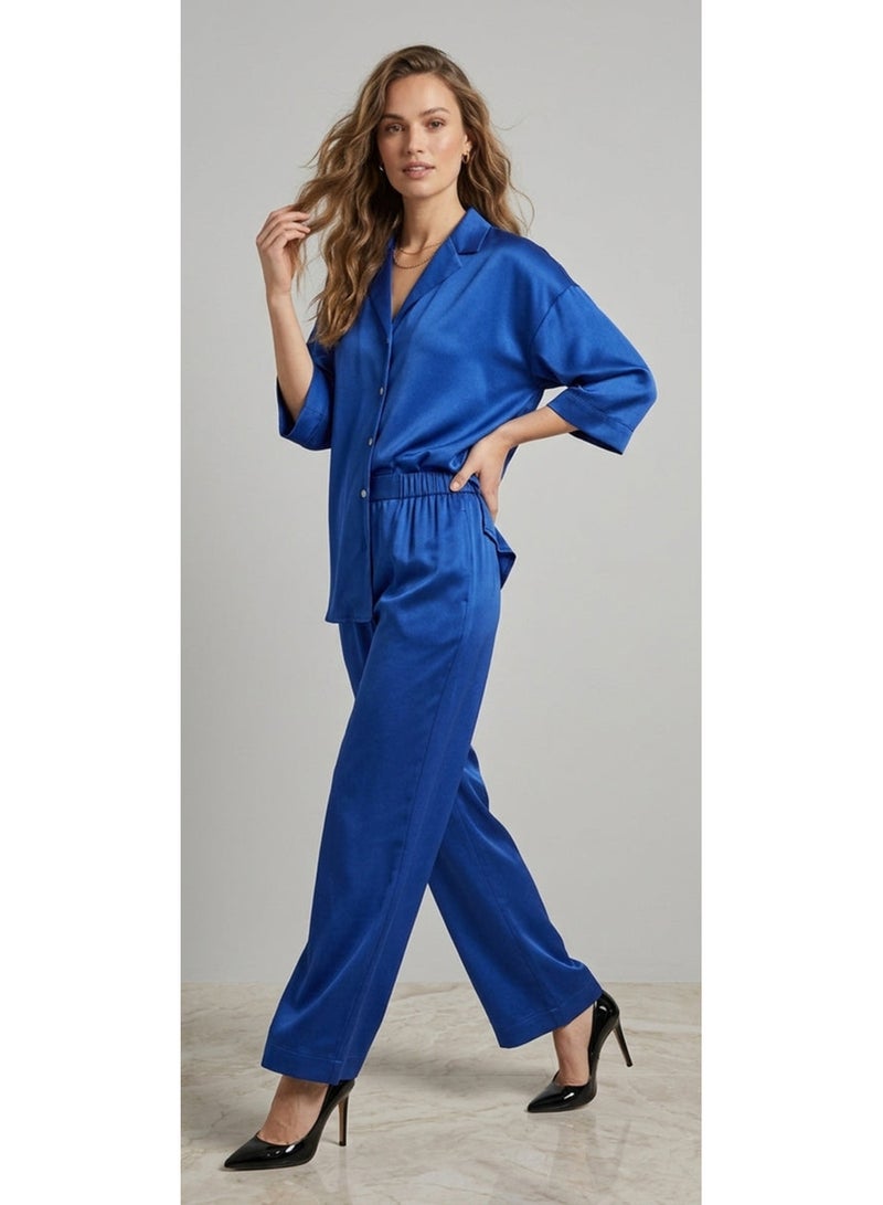 Carina Contrast-Button Satin Set - Image 1