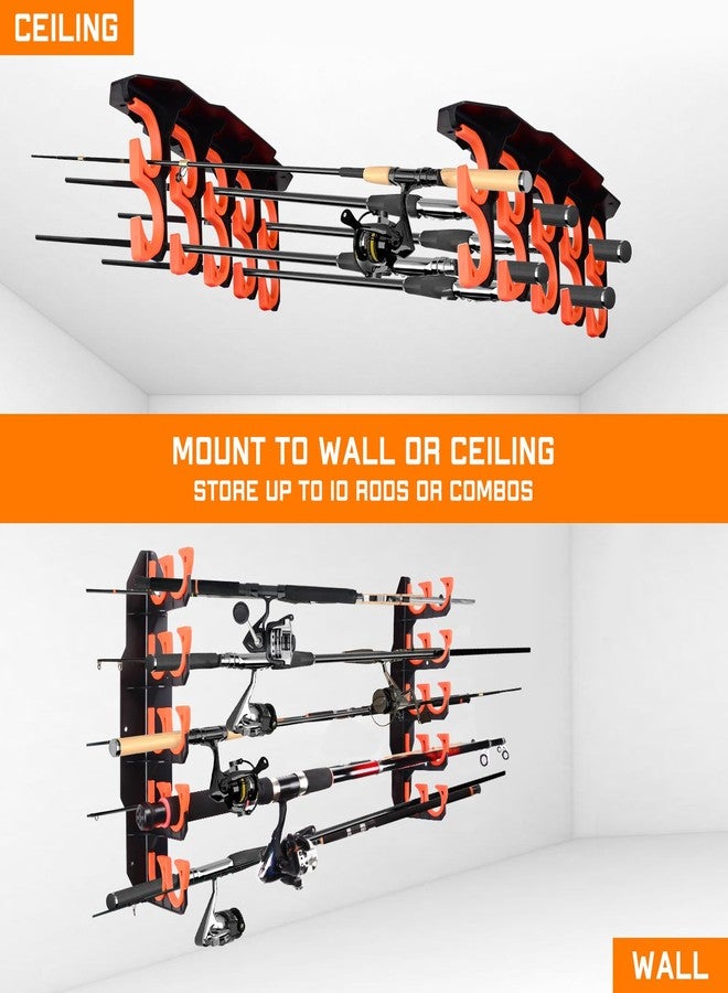 Hikeen Fishing Rod Holders, Fishing Pole Holders for Garage, Wall or Ceiling Mounted Fishing Rod Rack Holds Up to 10 Rods(2 Pack) - Image 2