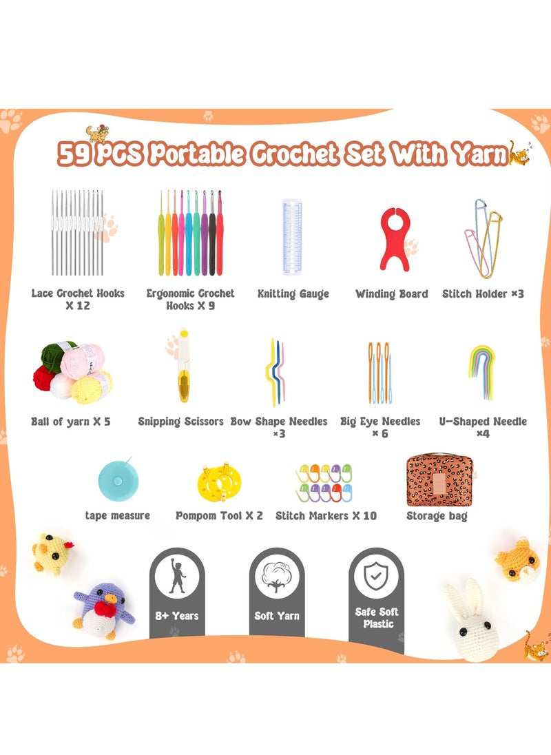 Arabest - Crochet Kit Beginners Crochet Hook Set with Crochet Yarn, 58PCS Portable Crochet Set with Ergonomic Crochet Hooks, Small Crochet Hooks, Travel Crochet Hook Case Full Knitting Crochet Supplies - Image 1