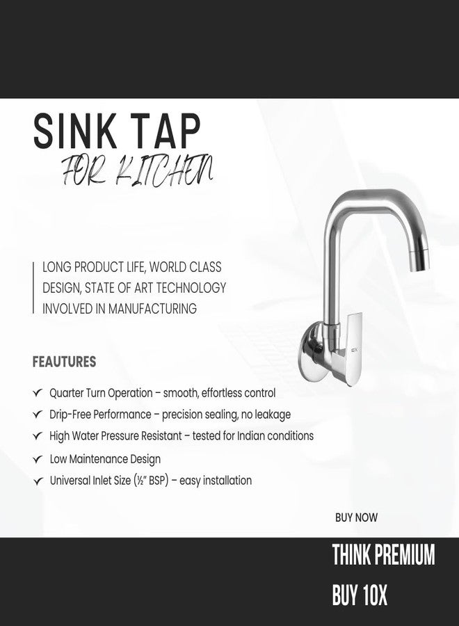 10X Rotatable Brass Kitchen Sink Tap ST-441123 Wall Mount Chrome Plate - Image 2