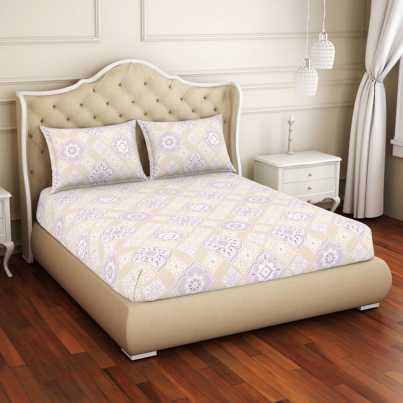 Welspun Cotton Rich Large Bedsheet (274 Cm X 274 Cm / 43 Cm X 68 Cm) | 150 Tc Twill Ornate Bedsheet & Pillow Covers Set (Mauve/Mango)- 2-in-1 - Image 2