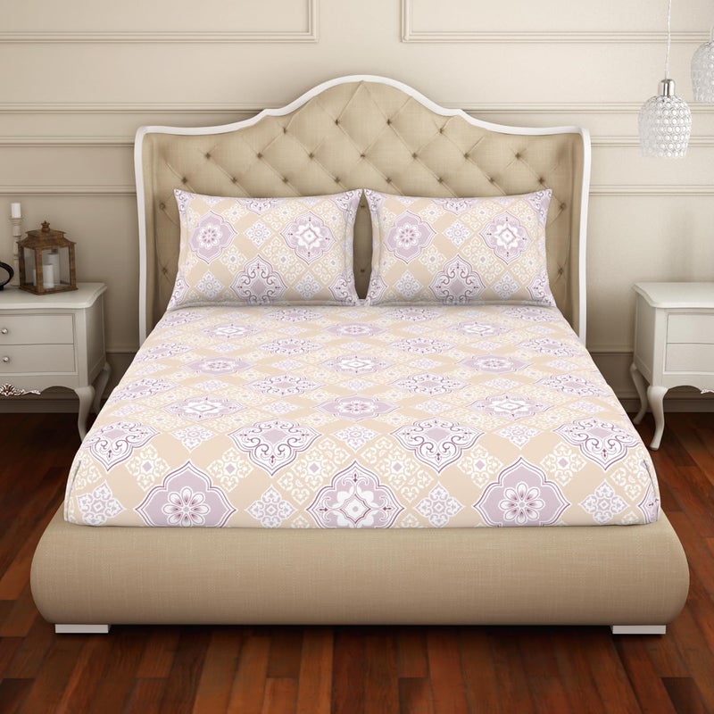 Welspun Cotton Rich Large Bedsheet (274 Cm X 274 Cm / 43 Cm X 68 Cm) | 150 Tc Twill Ornate Bedsheet & Pillow Covers Set (Mauve/Mango)- 2-in-1 - Image 4