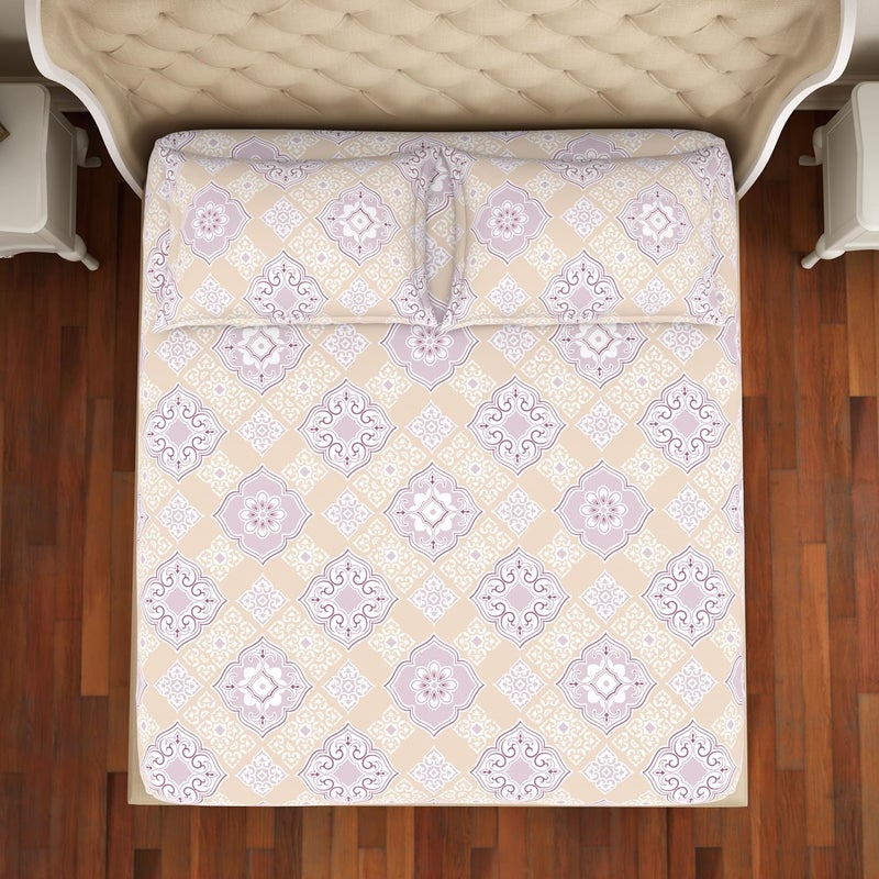 Welspun Cotton Rich Large Bedsheet (274 Cm X 274 Cm / 43 Cm X 68 Cm) | 150 Tc Twill Ornate Bedsheet & Pillow Covers Set (Mauve/Mango)- 2-in-1 - Image 5