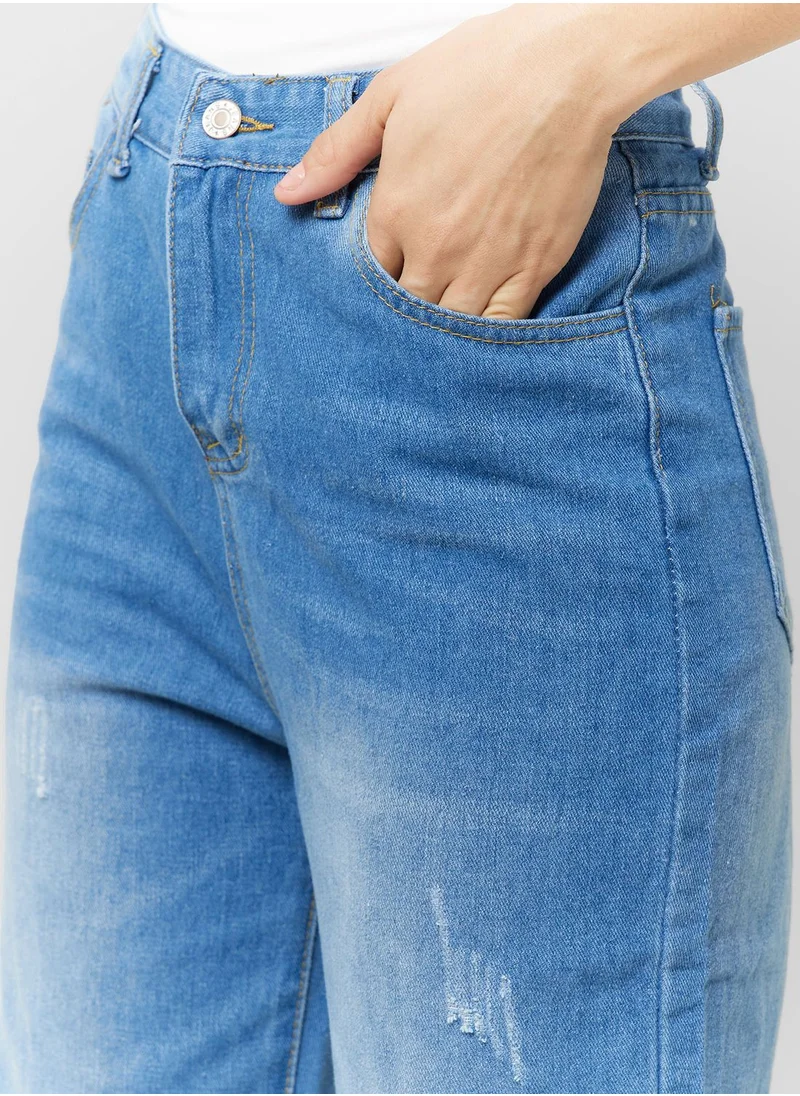 جينجر Straight Fit Washed Denim with Raw Hem
