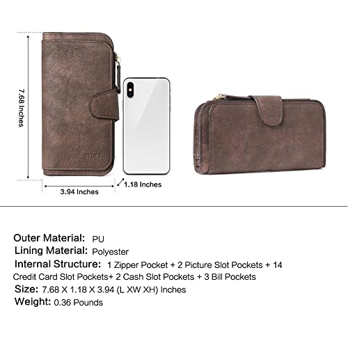 CLUCI Women Wallet Leather RFID Blocking Designer Trifold Card Holder Ladies Clutch with ID Window Coffee - Image 3