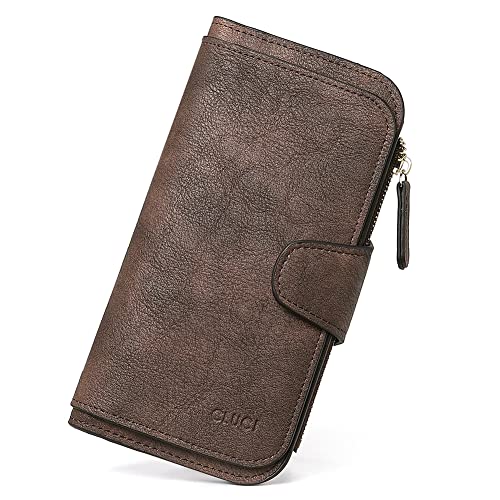 CLUCI Women Wallet Leather RFID Blocking Designer Trifold Card Holder Ladies Clutch with ID Window Coffee - Image 1
