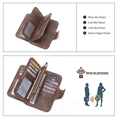 CLUCI Women Wallet Leather RFID Blocking Designer Trifold Card Holder Ladies Clutch with ID Window Coffee - Image 4