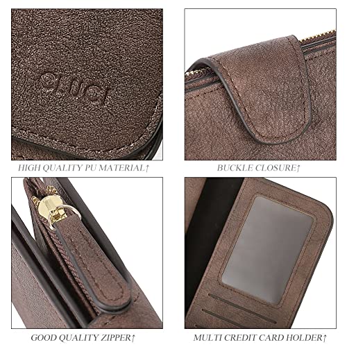 CLUCI Women Wallet Leather RFID Blocking Designer Trifold Card Holder Ladies Clutch with ID Window Coffee - Image 5