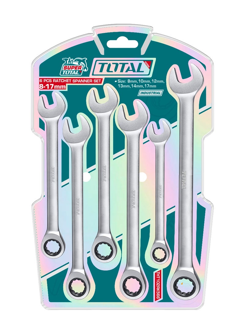 توتال 6 قطع مجموعة مفاتيح ربط مترية (8-17 مم) - مفاتيح احترافية من الفولاذ المقاوم للصدأ مع آلية ربط كروم-موليبدين عالية العزم - تشطيب مصقول بدقة - THT102RK566 - Image 1