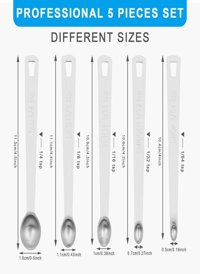 Aovchei Mini Measuring Spoon Set, Heavy Duty Stainless Steel Measuring Spoons for Cooking Baking, Tablespoon Teaspoon for Dry or Liquid Ingredients, Fits in Spice Jar, 1/64 1/32 1/16 1/8 1/4 tsp - Image 2