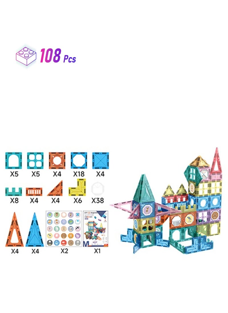108pcs Magnetic Building Blocks, Colorful Magnetic Building Tiles, Perfect STEM Toys for Boys and Girls  - Image 1
