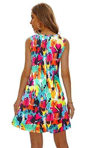 MOSKILL Summer Dresses for Women 2025 Casual Sundresses Beach Cover Ups Sleeveless Tshirt Swing Dress with Pockets M Rainbow - Image 3