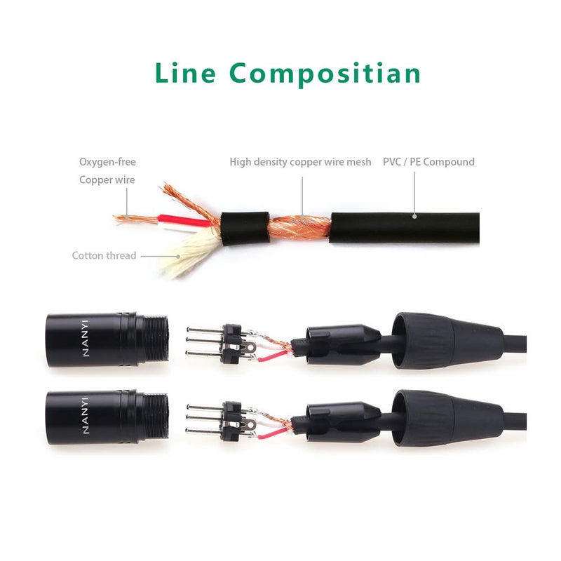 NANYI كابل ميكروفون NANYI 3-pin XLR ذكر إلى ذكر كابل ميكروفون كابل DMX كابل باتش، نحاس خالي من الأكسجين، 1.6 قدم / 0.5 متر - Image 4