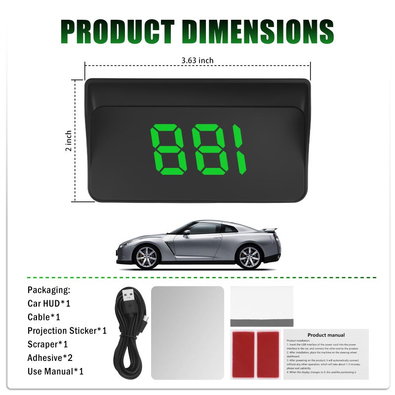 VKQTS GPS Heads up Display for Cars with HD Large Font,USB Plug & Play Digital Speedometer for Car with Adjustable Brightness,Universal Car HUD Head up Display for Speed Displays - Image 2