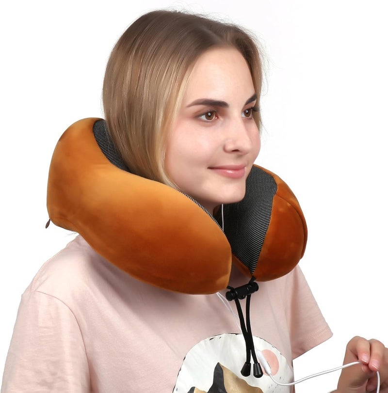 U Shaped Travel Pillow Memory Foam Neck Support Cushion Ergonomic Cervical Pillow Soft Portable Airplane Neck Pillow for Sleeping Office Car Flight Travel Accessories (Camel Browen) - Image 2