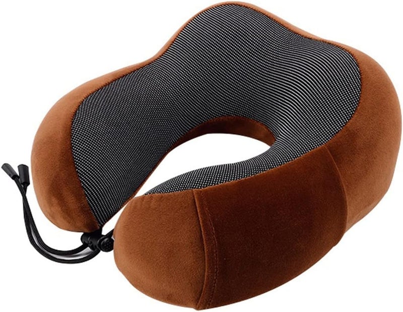 U Shaped Travel Pillow Memory Foam Neck Support Cushion Ergonomic Cervical Pillow Soft Portable Airplane Neck Pillow for Sleeping Office Car Flight Travel Accessories (Camel Browen) - Image 1