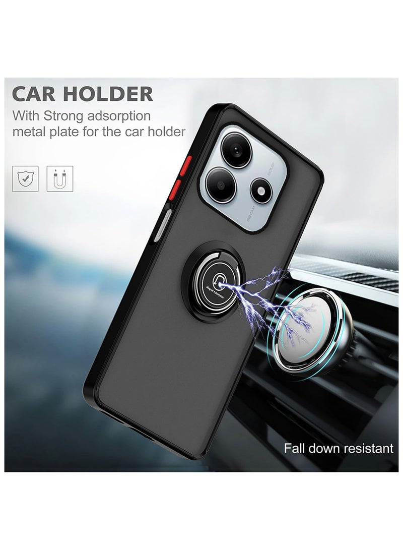 جراب لهاتف Xiaomi Redmi Note 14 5G مزود بحلقة معدنية دوارة وغطاء بمسند مغناطيسي للسيارة وحامل مضاد للصدمات من مادة TPU لهاتف Redmi Note 14 5G - Image 4