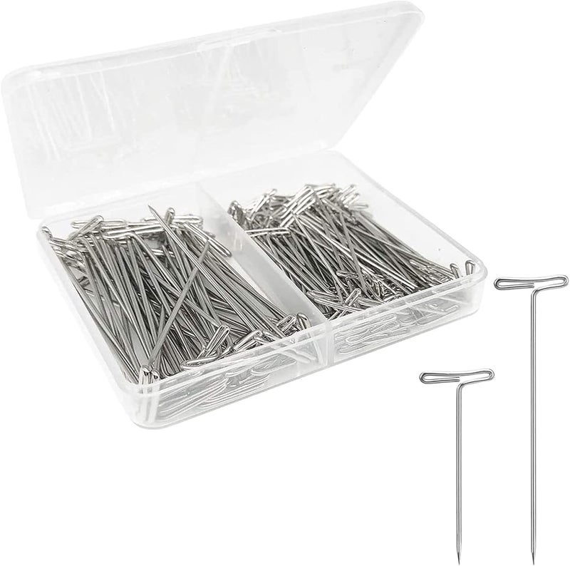 Benvo 150Pcs Steel T-Pins Assorted Two Sizes Wig Pins Nickel Plated Sewing Pins Quilting Pins Needles Pin with T-bar Head for Blocking Knitting Modelling Crafts Projects(1.5 inch，2 inch) - Image 1