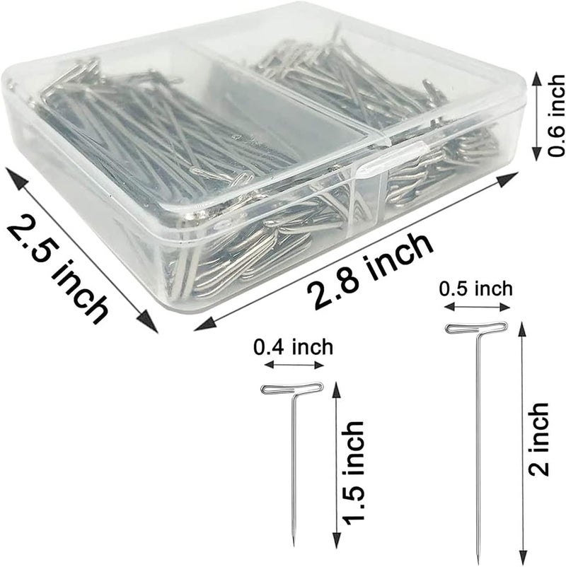 Benvo 150Pcs Steel T-Pins Assorted Two Sizes Wig Pins Nickel Plated Sewing Pins Quilting Pins Needles Pin with T-bar Head for Blocking Knitting Modelling Crafts Projects(1.5 inch，2 inch) - Image 2