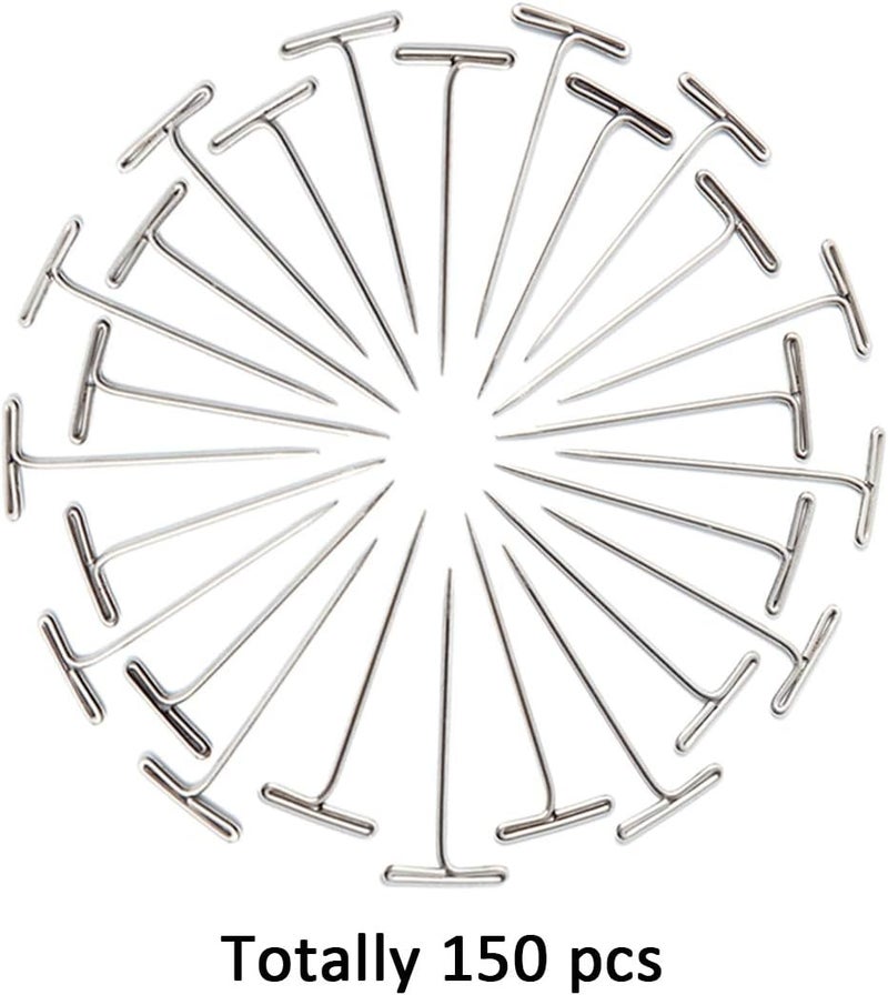 Benvo 150Pcs Steel T-Pins Assorted Two Sizes Wig Pins Nickel Plated Sewing Pins Quilting Pins Needles Pin with T-bar Head for Blocking Knitting Modelling Crafts Projects(1.5 inch，2 inch) - Image 4