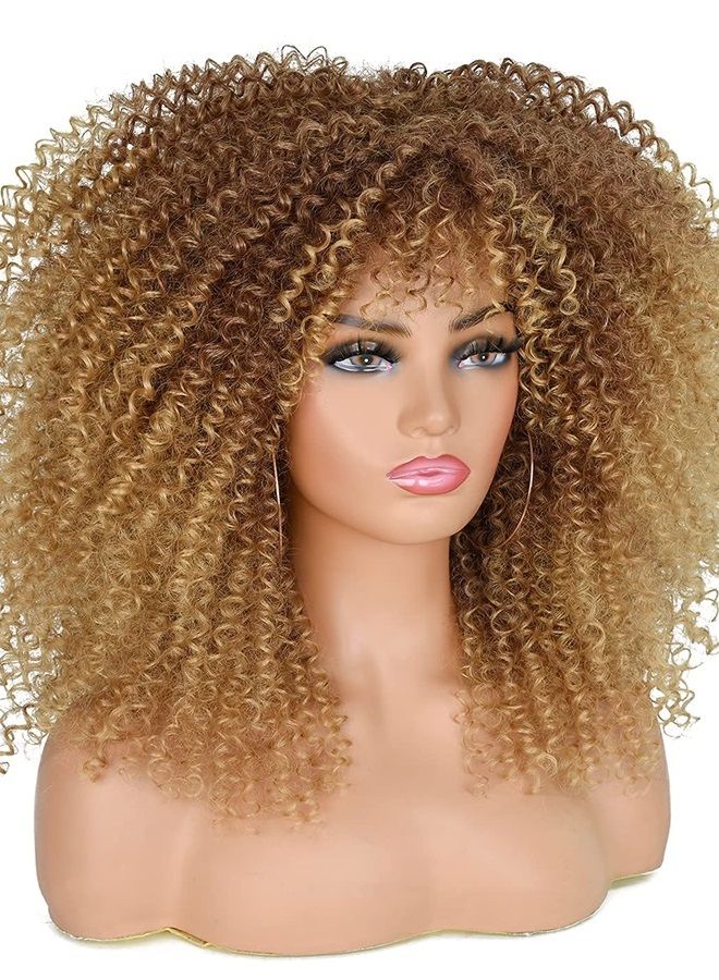 ANNISOUL 16Inch Curly Wigs for Black Women Ombre Blonde Afro Bomb Curly Wig with Bangs Synthetic Fiber Glueless Long Kinky Curly Hair - Image 3