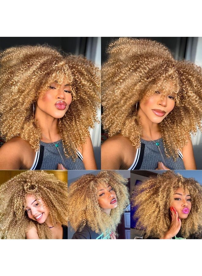 ANNISOUL 16Inch Curly Wigs for Black Women Ombre Blonde Afro Bomb Curly Wig with Bangs Synthetic Fiber Glueless Long Kinky Curly Hair - Image 5