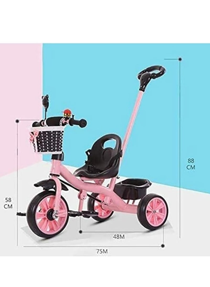 3-in-1 Toddler Tricycle with Push Handle and Storage – 75x58x88cm – For Kids 2 to 5 Years – Pink