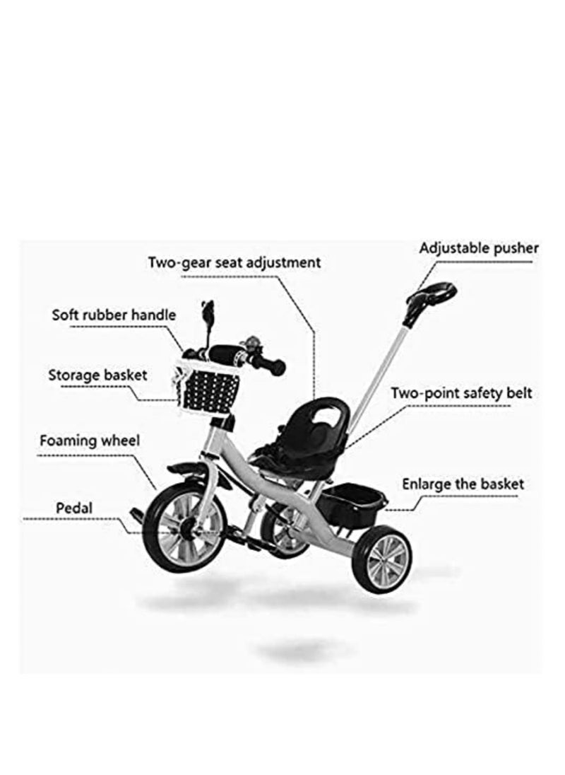 3-in-1 Toddler Tricycle with Push Handle and Storage – 75x58x88cm – For Kids 2 to 5 Years – Pink