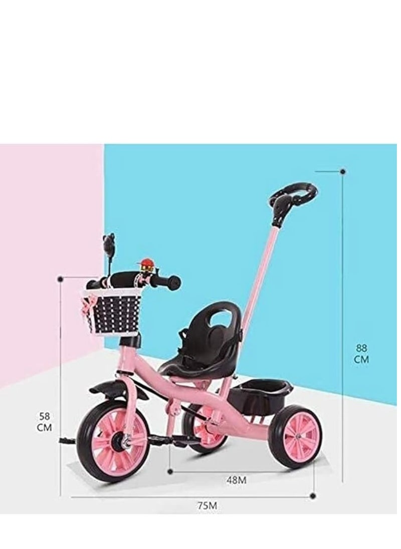 3-in-1 Toddler Tricycle with Push Handle and Storage – 75x58x88cm – For Kids 2 to 5 Years – Pink