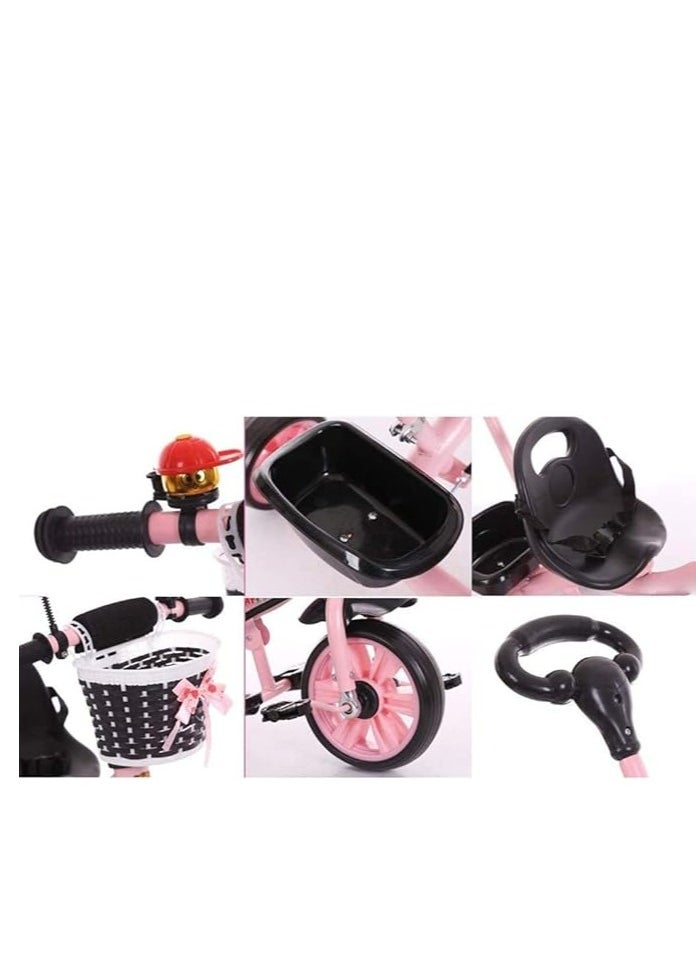 3-in-1 Toddler Tricycle with Push Handle and Storage – 75x58x88cm – For Kids 2 to 5 Years – Pink