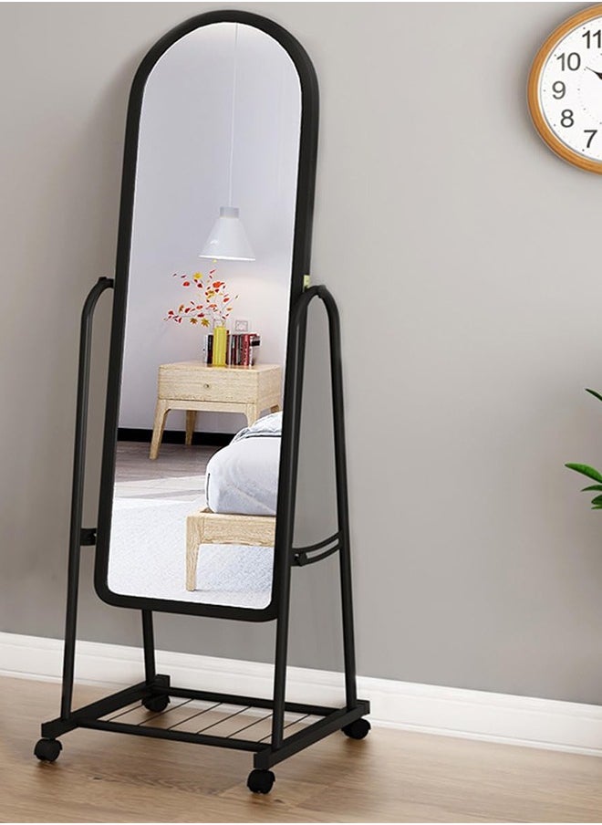 Generic Adjustable Stand Up Portable Full Body Rolling Mirror on Wheels with Convenient Underneath Storage Compartment for Easy Access and Organization  - Image 1