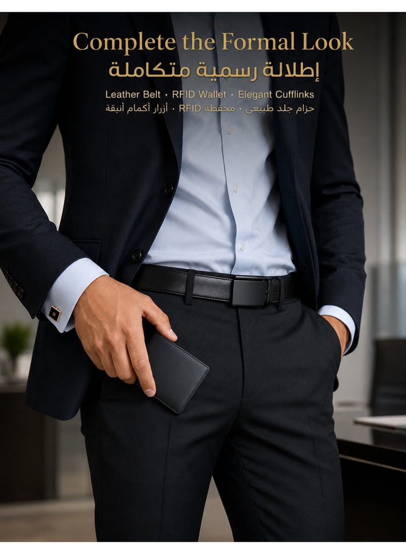 FIORICASA Men’s Cufflinks, Genuine Leather Belt and Wallet Gift Set with Luxury Gift Box and Greeting Card - Image 5