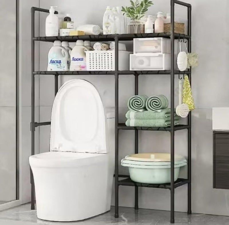 3-Tier Bathroom Storage Cabinet Suitable for Shower & Bathtub - Space-Saving Over-Toilet Shelving Unit with Plastic/Metal Frame & Microfiber Shelves - Image 1