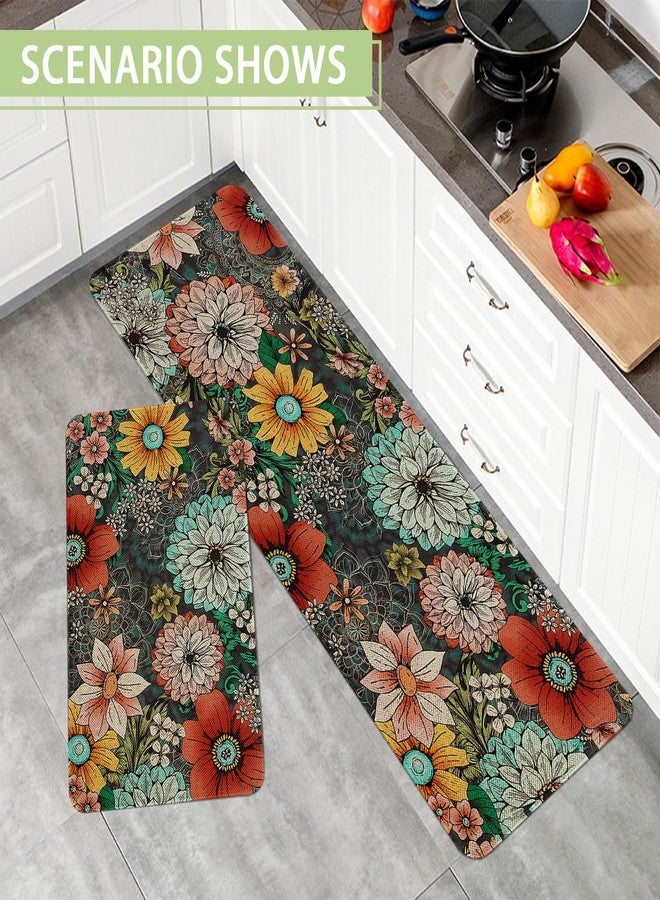 Kuyuayee Boho Floral Kitchen Mats Set of 2 Non Slip Farmhouse Boho Flowers Kitchen Rugs Bohemia Home Decor Low-Profile Washable Floor Mat 17x47 Inch and 17x29 Inch - Image 5