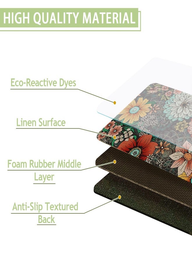 Kuyuayee Boho Floral Kitchen Mats Set of 2 Non Slip Farmhouse Boho Flowers Kitchen Rugs Bohemia Home Decor Low-Profile Washable Floor Mat 17x47 Inch and 17x29 Inch - Image 3