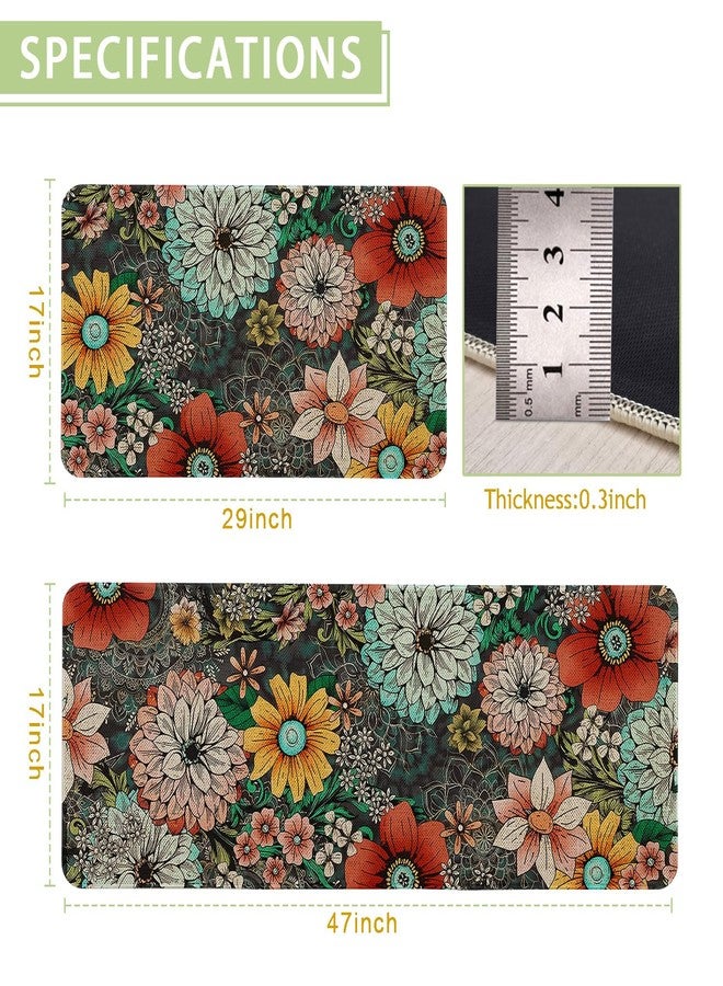 Kuyuayee Boho Floral Kitchen Mats Set of 2 Non Slip Farmhouse Boho Flowers Kitchen Rugs Bohemia Home Decor Low-Profile Washable Floor Mat 17x47 Inch and 17x29 Inch - Image 2