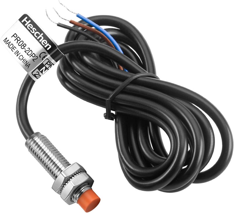Heschen M8 Inductive Proximity Sensor Switch PR08-2DP2 Cylindrical Type Detector 2mm DC12-24V 3-Wire PNP NC(Normally Closed) CE - Image 1