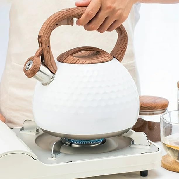 EVVIX Tea Kettle 3L Stainless Steel Whistling Tea Kettle for Stove Top Food Grade Teapot with Wooden Pattern Handle for Coffee Tea Milk etc Gas Electric Applicable - Image 1