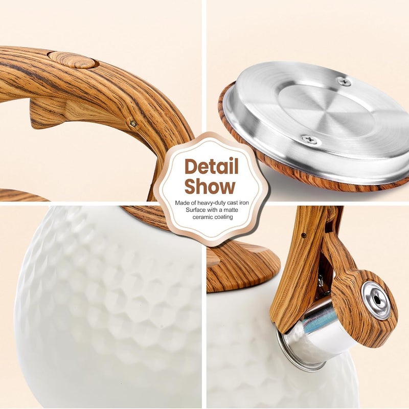 EVVIX Tea Kettle 3L Stainless Steel Whistling Tea Kettle for Stove Top Food Grade Teapot with Wooden Pattern Handle for Coffee Tea Milk etc Gas Electric Applicable - Image 4